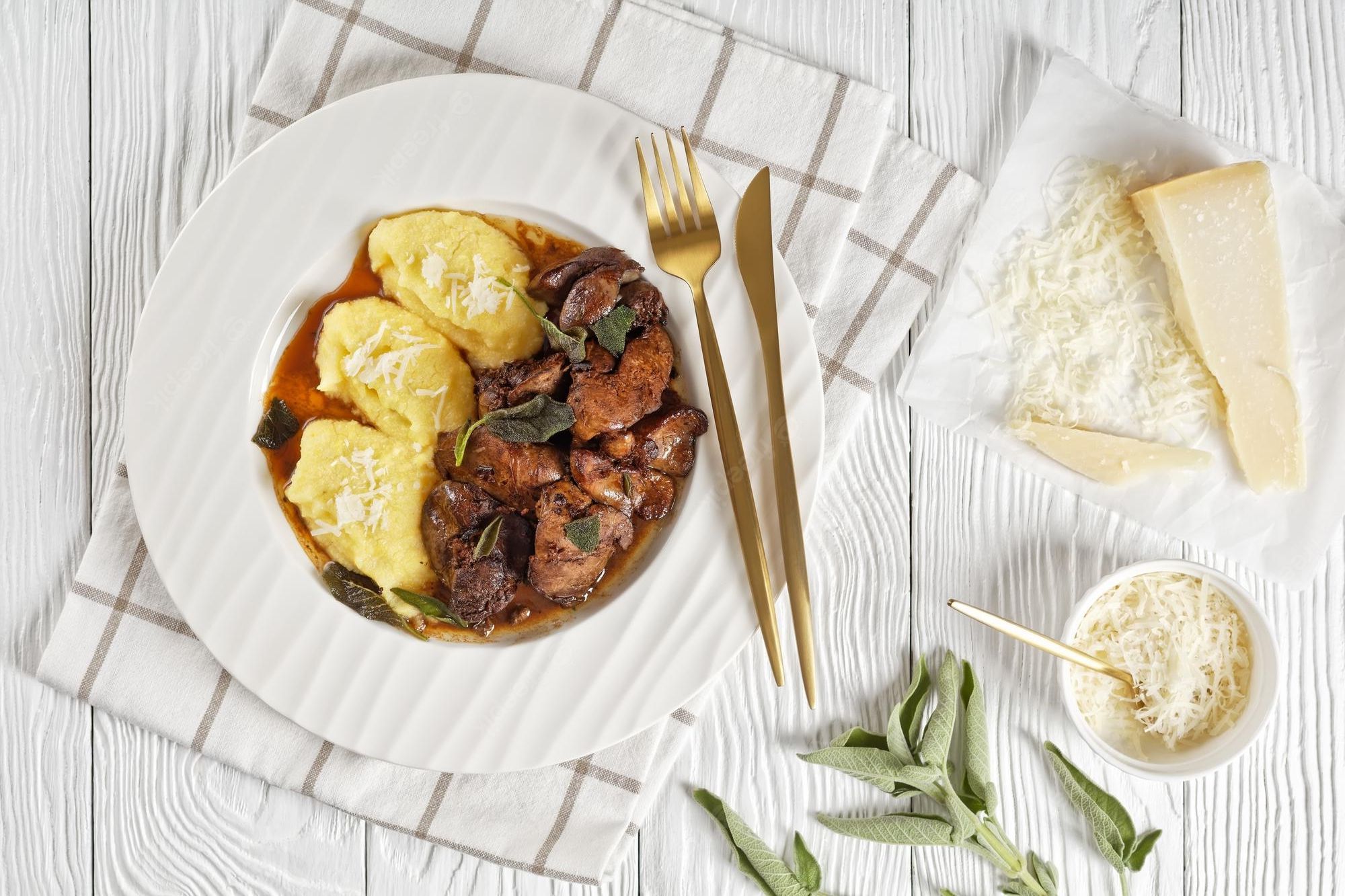 Куриная печень с полентой Куриная печень с полентой